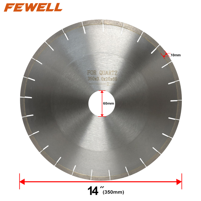 Premium 14in 350*3.0*10*60mm 10mm height silver brazed diamond saw blade for cutting quartz stone
