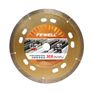 Hot Press 5inch 125*1.4*8*22.23mm with T laser slot continuous Rim diamond saw blade for cutting tile