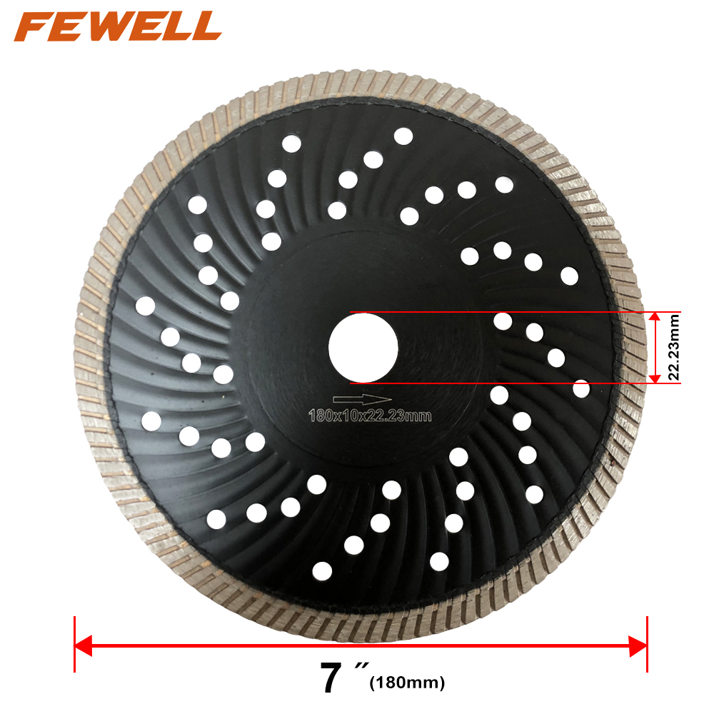 High quality 7inch 180*3.0*10*22.23mm Hot Press diamond turb wave saw blade with Reinforced Center for cutting granite 