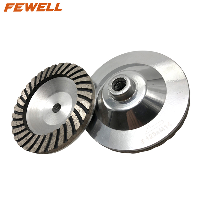 Sintered 5inch 125*20*8*30*M14 thread aluminum base diamond turbo cup wheel for grinding granite concrete