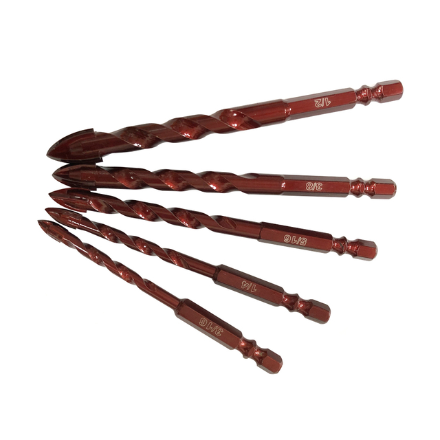 Masonry Drill Bits Set 5 Pcs for metal, brick, glass, ceramic tile plastic wood diamond hole saw Size 3/16" to 1/2"