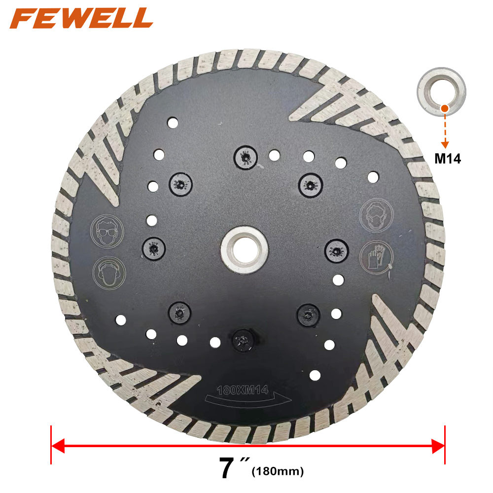 Hot Pressed 7/9inch 180/230*10*M14 mm MG turbo diamond saw blade with protection teeth for cutting abrasive materials concrete with M14 flange