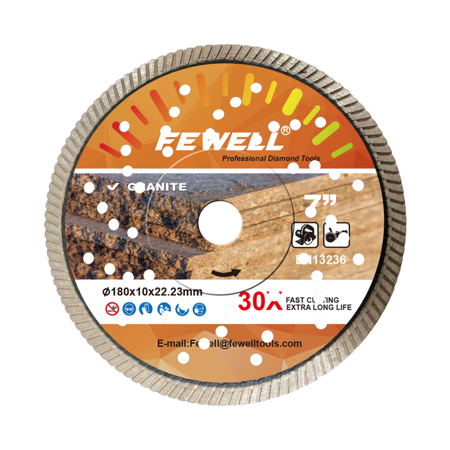 High quality 7inch 180*3.0*10*22.23mm Hot Press diamond turb wave saw blade with Reinforced Center for cutting granite 