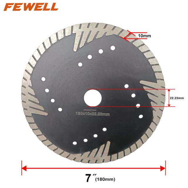 Hot Pressed 7inch 180*10*22.23mm MG turbo diamond saw blade with protection teeth for cutting abrasive materials concrete