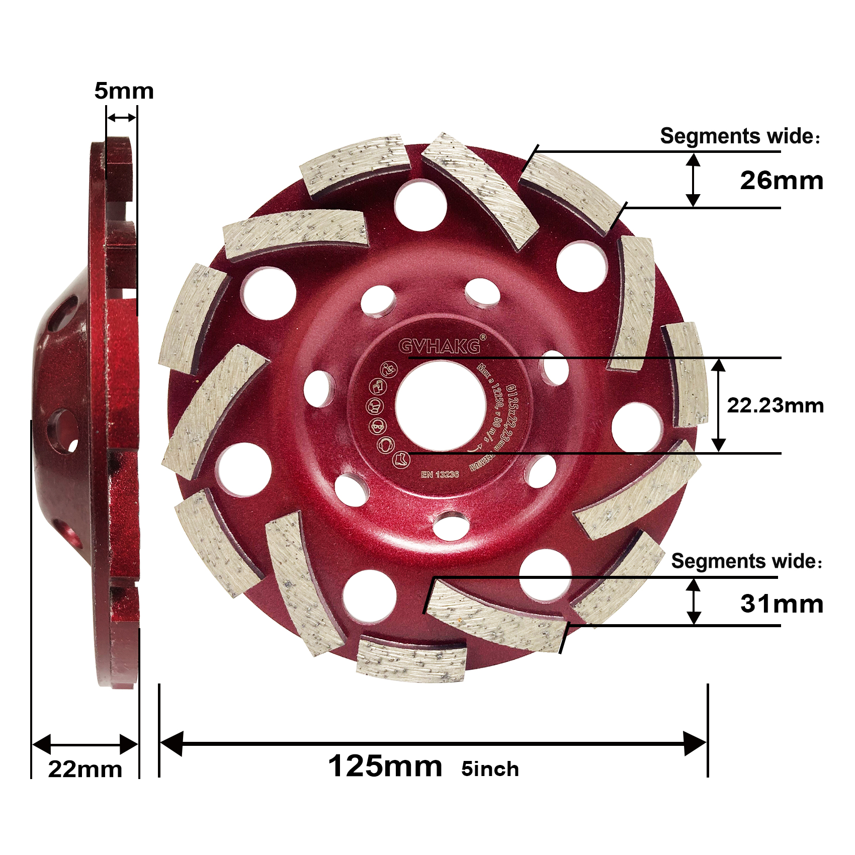 Diamond Cup Grinder 125mm×22.23mm, Cup Grinder for Concrete Stone Natural Stone Tile Adhesive Granite Masonry Extra Speed Diamond Grinding Disc