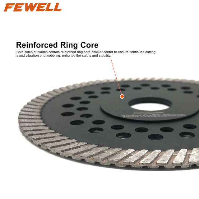 125*2.2*10*22.23mm cooling holes with reinforced center Hot Press turbo diamond saw blade for dry cutting granite