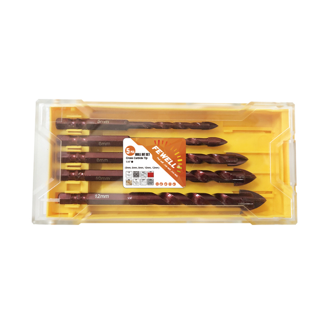 Masonry Drill Bit Set 5 Pcs for metal, brick, glass, ceramic tile plastic wood Size 3mm-12mm