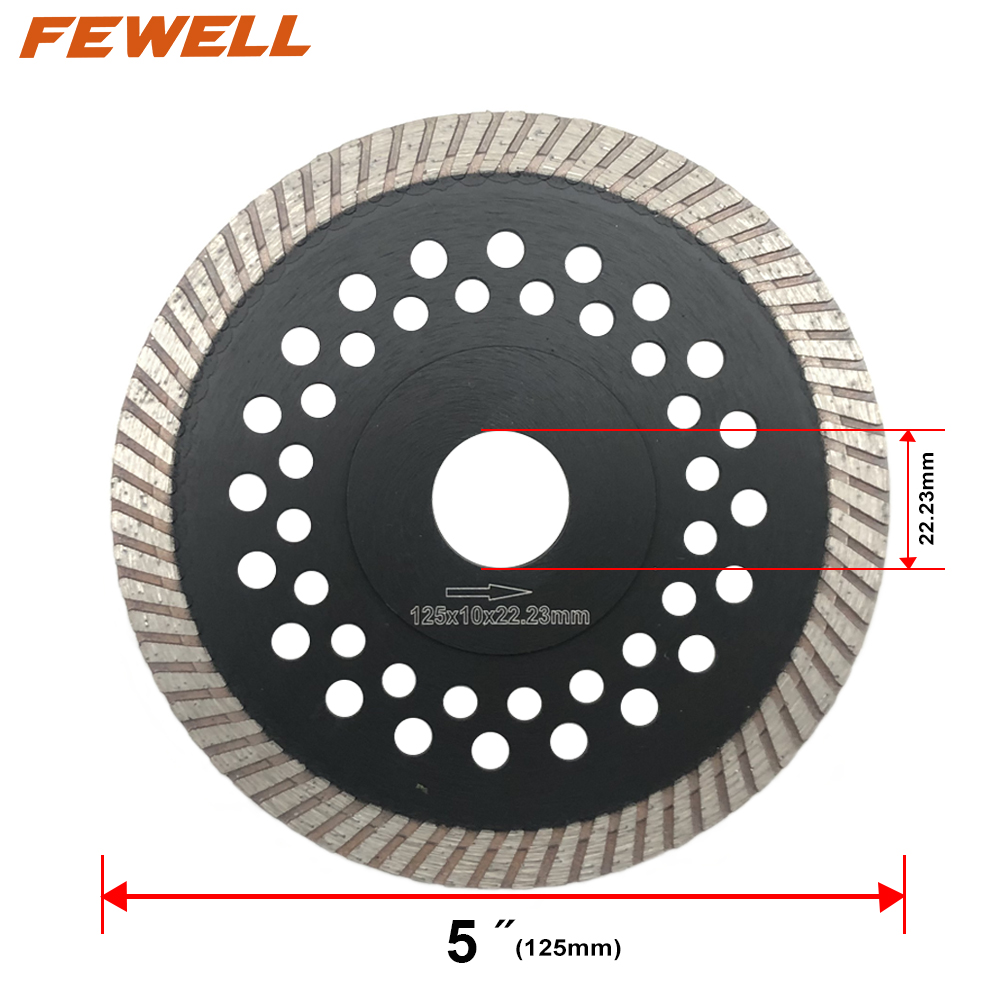 125*2.2*10*22.23mm cooling holes with reinforced center Hot Press turbo diamond saw blade for dry cutting granite