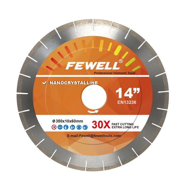 Premium 14inch 350*2.8*10*60mm ring Silver Brazed segmented diamond tools saw blade for nanocrystalline