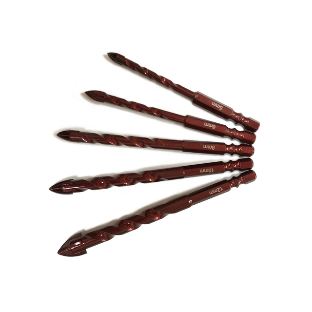 Masonry Drill Bit Set 5 Pcs for metal, brick, glass, ceramic tile plastic wood Size 3mm-12mm