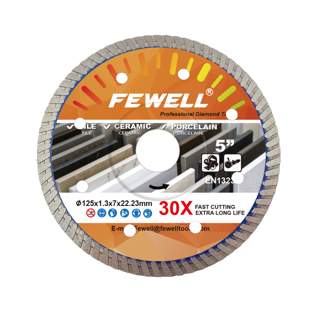 High quality Hot Press 5inch 125*1.3*7*22.23mm with reinforced center sintered diamond turbo saw blade for cutting ceramic tile