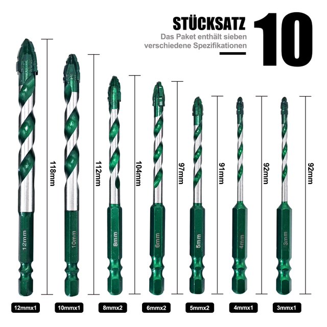 10pcs Serrated Eccentric Masonry Drill Bit Set Four-Edge Concrete Drill Bit for Concrete Glass Brick Cement Tile Marble Wood
