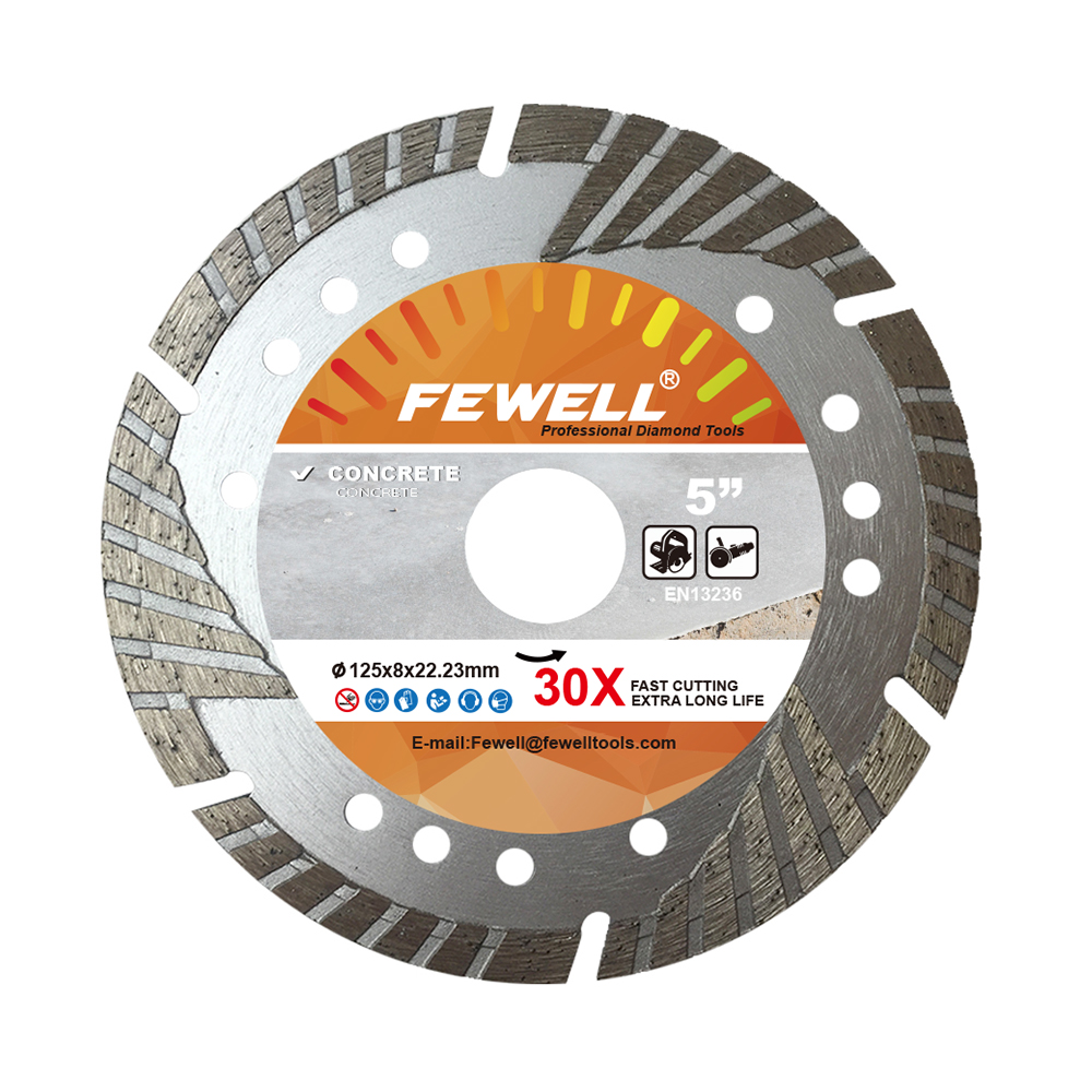 High quality Cold Press 5inch 125*2.5*8*22.23mm MG turbo diamond saw blade with protection teeth for cutting concrete beton