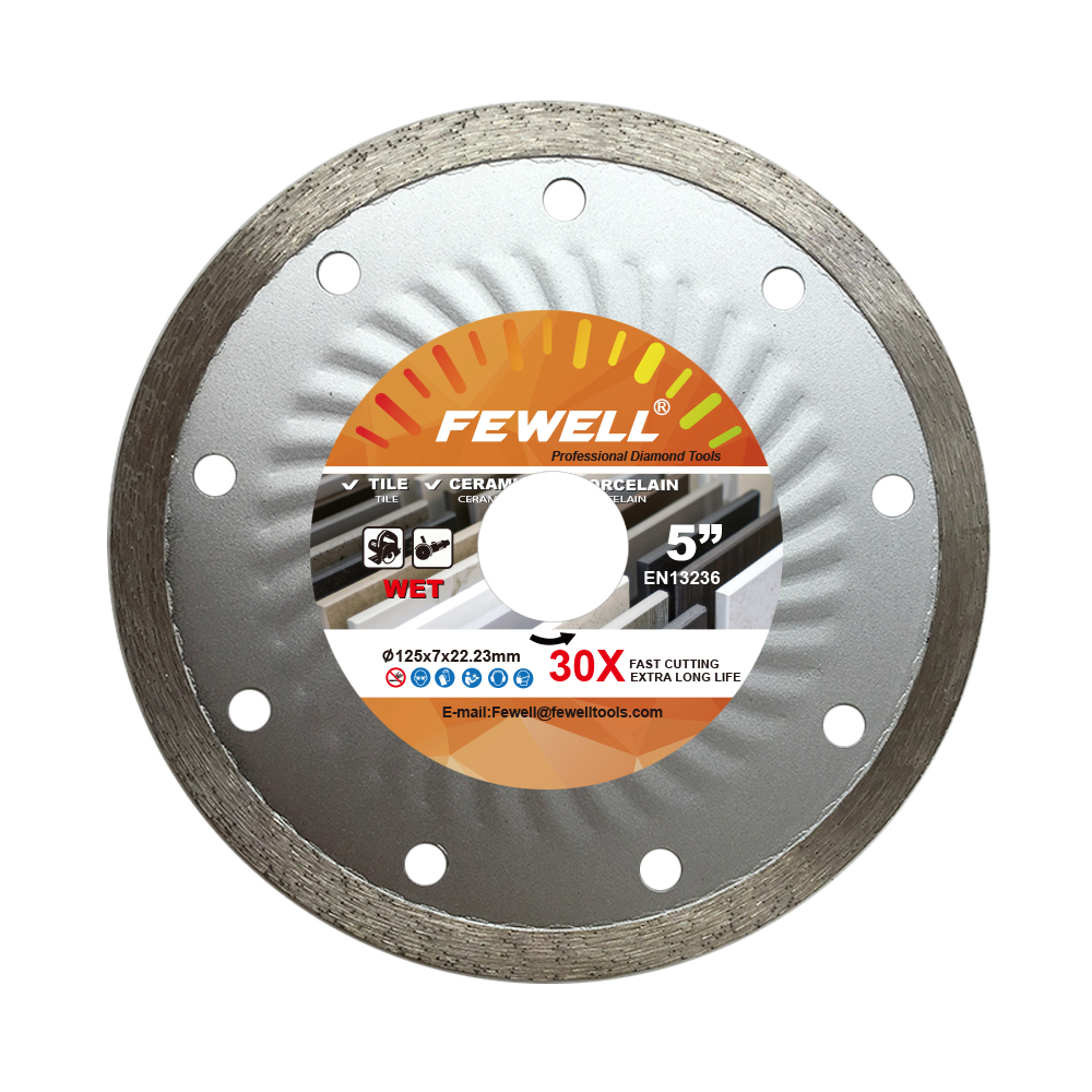 High quality Hot press 5inch 125*1.2*7*22.23mm diamond saw blade for wet cutting tile with wave turbo steel plate