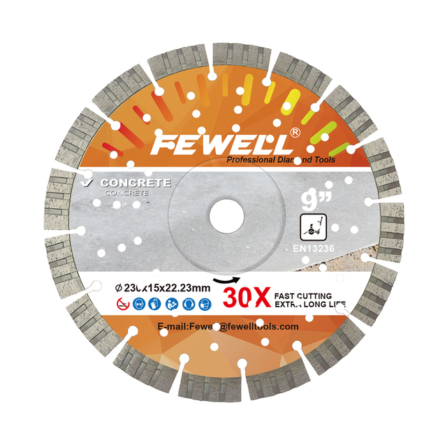 High quality Cold Press 9inch 230*3.2*15*22.23mm sintered segmented turbo diamond saw blade for concrete