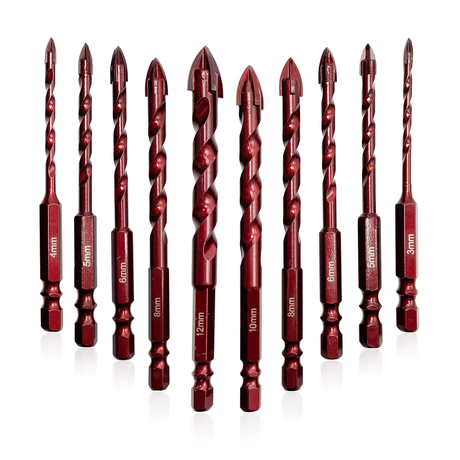 Masonry Drill Bit Set10 Pcs for metal, brick, glass, ceramic tile plastic wood Size 3mm-12mm