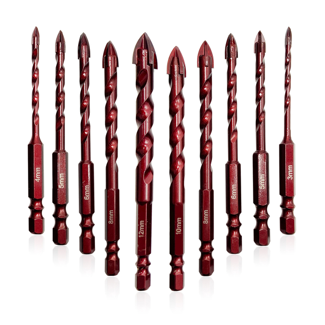 Masonry Drill Bit Set10 Pcs for metal, brick, glass, ceramic tile plastic wood Size 3mm-12mm