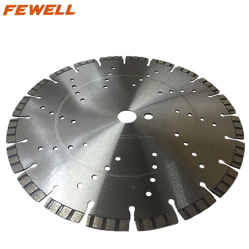 High quality Laser welded 12/14/16inch 300/350/400*10mm height with cooling holes segmented turbo diamond saw blade for cutting concrete 