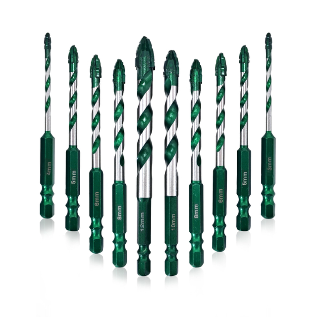 10pcs Serrated Eccentric Masonry Drill Bit Set Four-Edge Concrete Drill Bit for Concrete Glass Brick Cement Tile Marble Wood