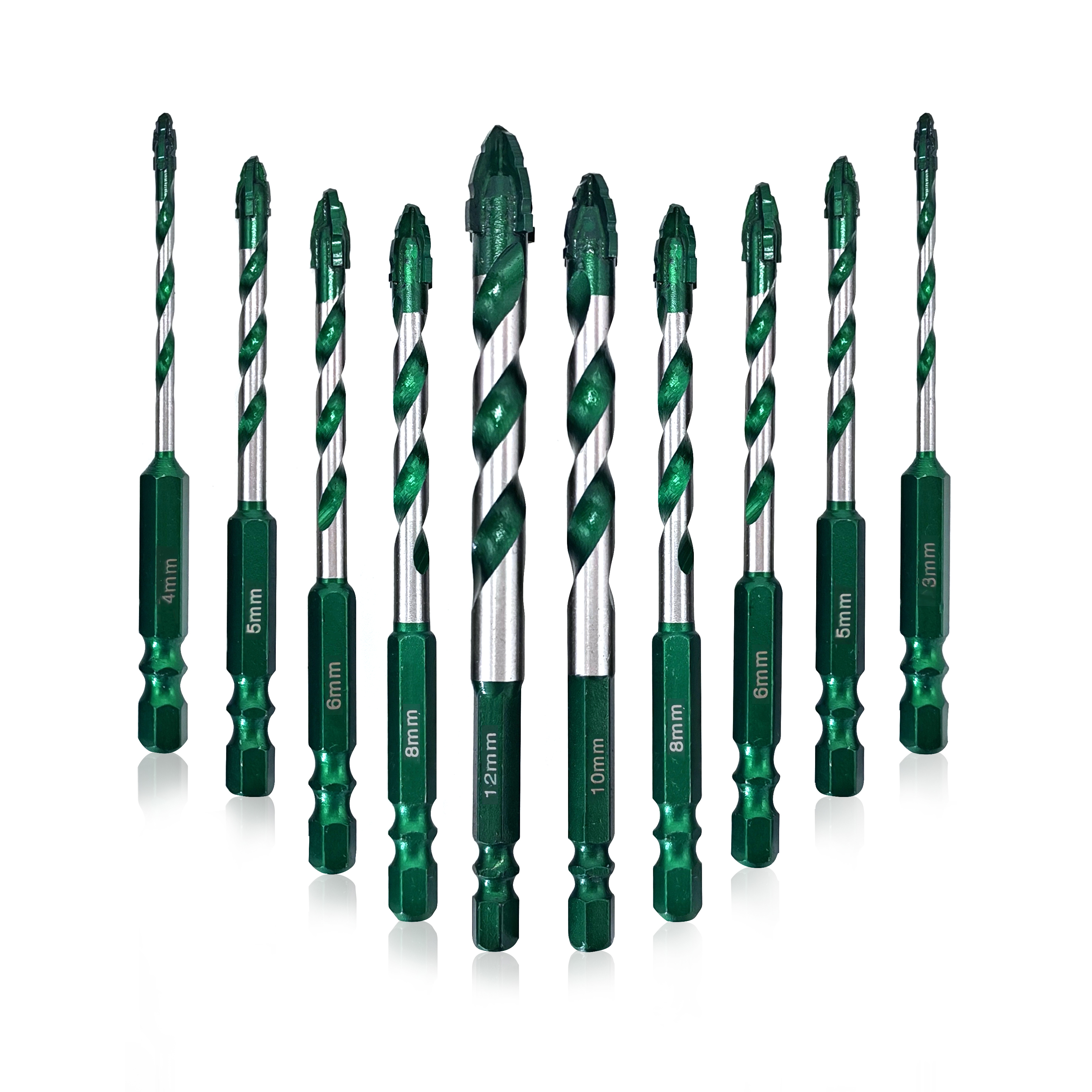 10pcs Serrated Eccentric Masonry Drill Bit Set Four-Edge Concrete Drill Bit for Concrete Glass Brick Cement Tile Marble Wood