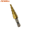 High quality 4-12/20/32/40mm 4241 Hexagon Shank spiral flute Titanium Step Drill Bits for Metal Drilling