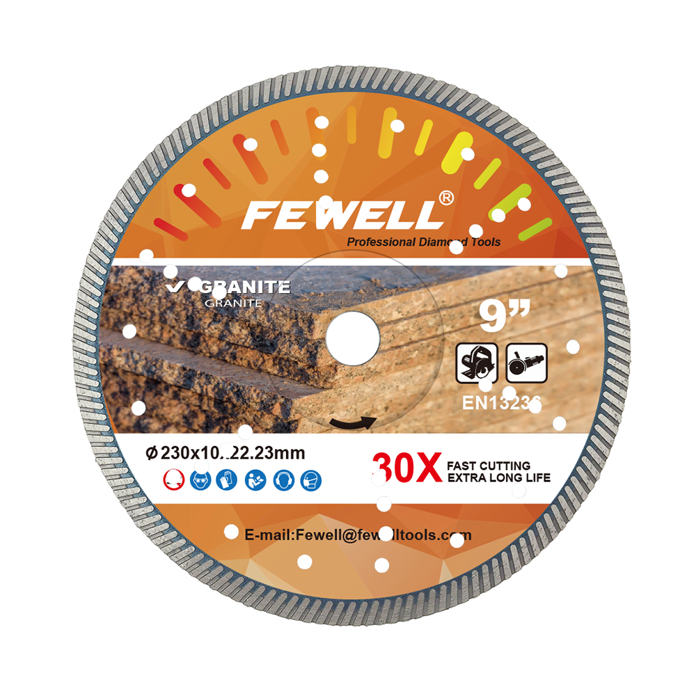 High quality 9inch 230*2.8*10*22.23mm 36pcs cooling holes with reinforced center Hot Press turbo diamond saw blade for cutting granite