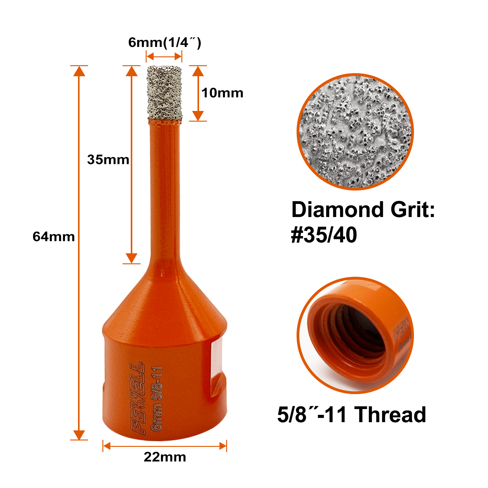 High quality vacuum Brazed 6/8/10/13/16/19/25/35mm 5/8-11 diamond core drills hole saw core for drilling porcelain tile ceramic marble