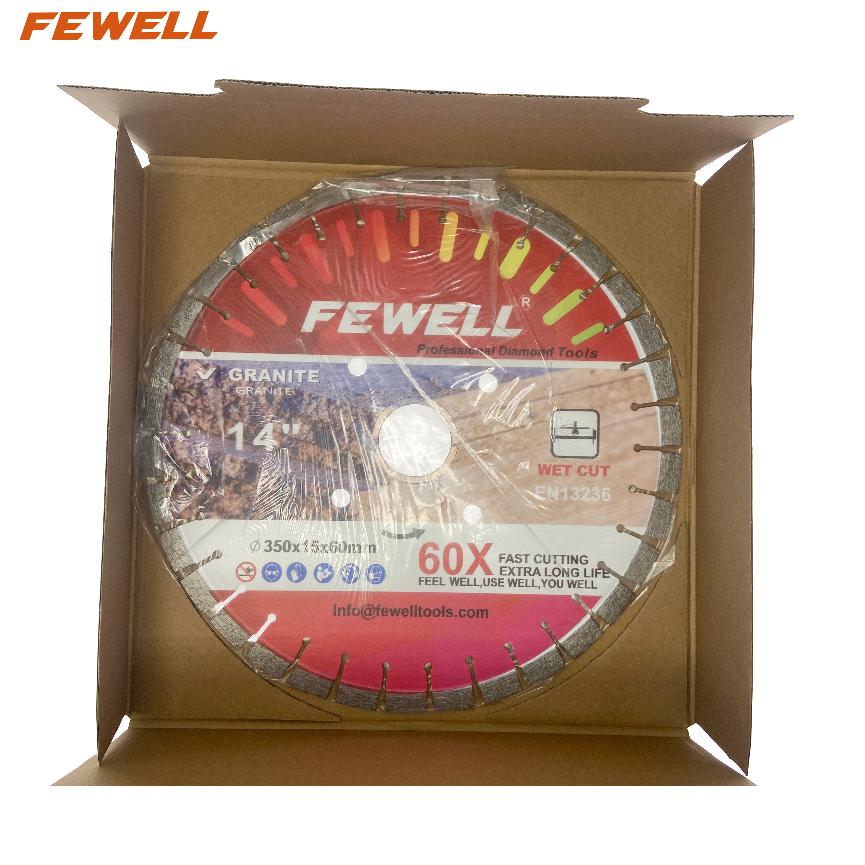 Premium quality 14/16inch 350/400*15*60 with 50mm ring Silver Brazed segmented diamond saw blade for cutting granite