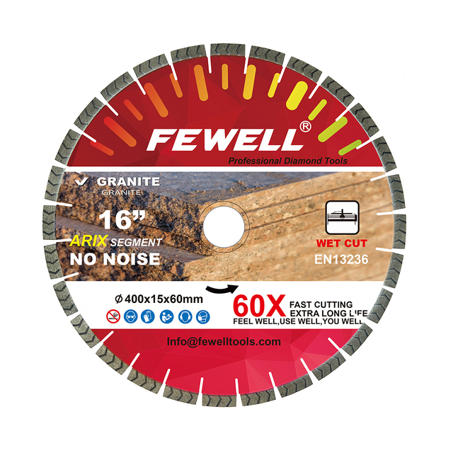 Premium quality 14/16inch 350/400*15/20*60 with 50mm ring Silver Brazed silent steel core arix arrow tip segment diamond saw blade for cutting granite
