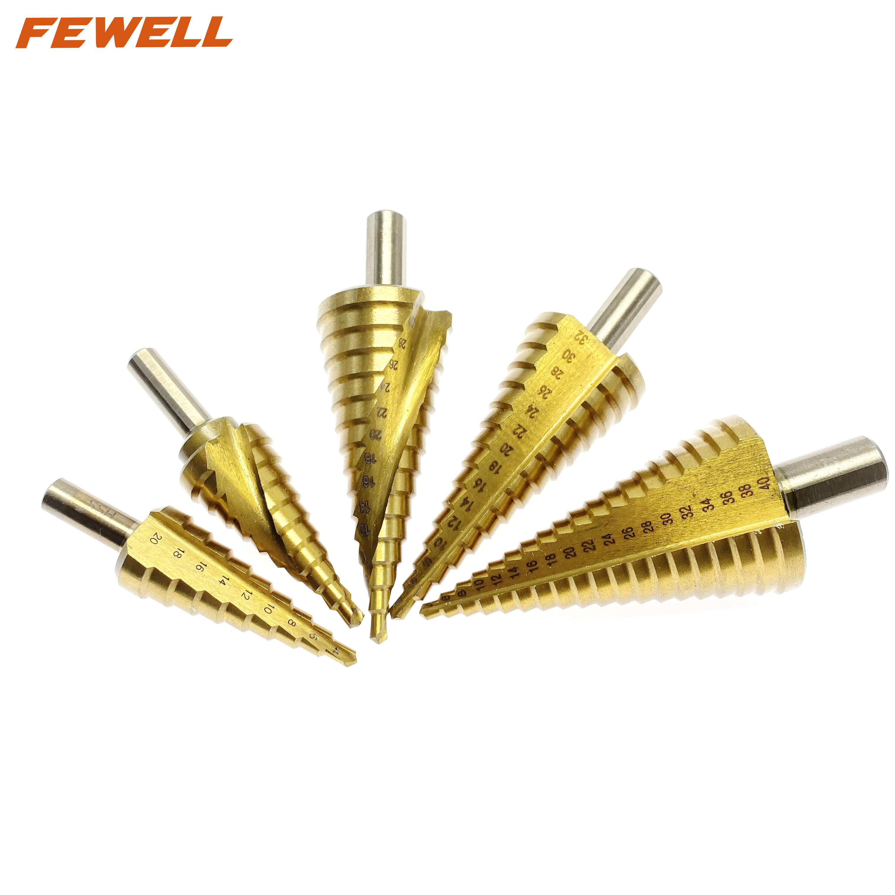 High quality Titanium coated 4241 HSS spiral flute step drill bit 4-22/32 mm for metal drilling