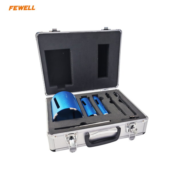 UK Market 170MM Length Diamond Dry Core Drill Bit Set 1/2in BSP Threaded V-groove Segments with Aluminium Case for Brick And Concrete Blocks 