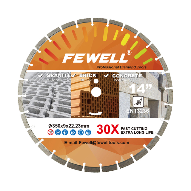 High quaity Cold Press 14inch 350*3.2*9*22.23mm sintered diamond segmented diamond saw blade for dry cutting general purpose