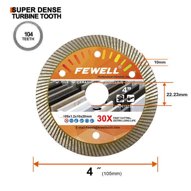 High quality hot press 4inch 105*10*20mm super thin turbo diamond saw blade for cutting tile porcelain 