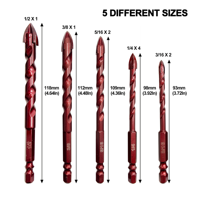 Masonry Drill Bits Set 10 Pcs for metal, brick, glass, ceramic tile plastic wood diamond hole saw Size 1/8" to 1/2"