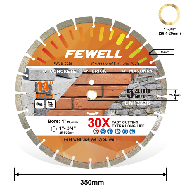 High quaity Cold Press 14inch 350*3.2*15*25.4mm sintered diamond segmented diamond saw blade for dry cutting general purpose