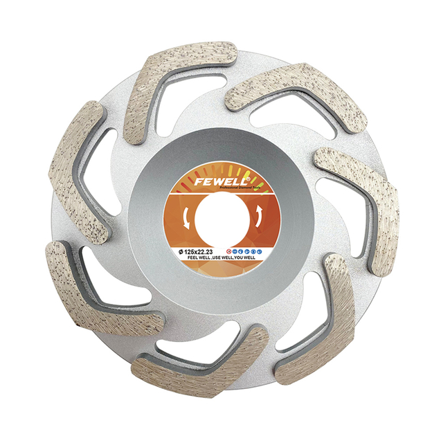 High quality Cold Press sintered 5" 125*22.23mm L segment type cup-shaped diamond grinding cup wheel for abrasiving concrete marble granite terrazzo
