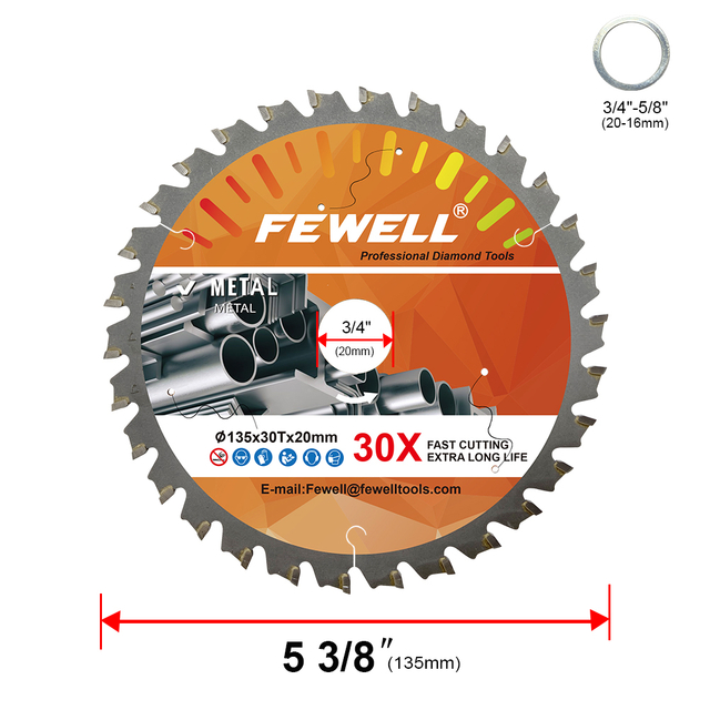 High quality 135/150*30T*20mm TCT disc circular saw blade for cutting metal steel