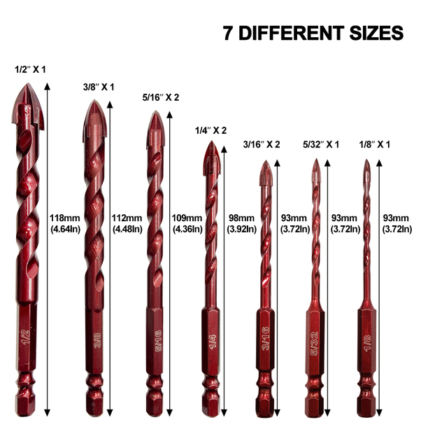10 Pcs Size 1/8" to 1/2" High Cobalt Professional Masonry Drill Bit Set for Tile Glass Metal Brick Concrete Plastic Wood