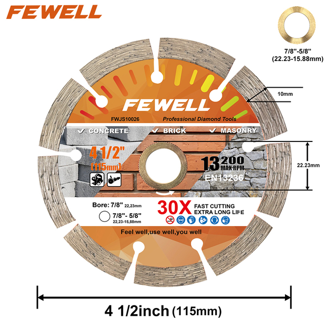 Premium Quality 115-125mm Cold Press Disc 10mm Height Segmented 4.5-5 Inch Diamond Saw Blade for Cutting Stone, Brick, Block, Masonry And Concrete