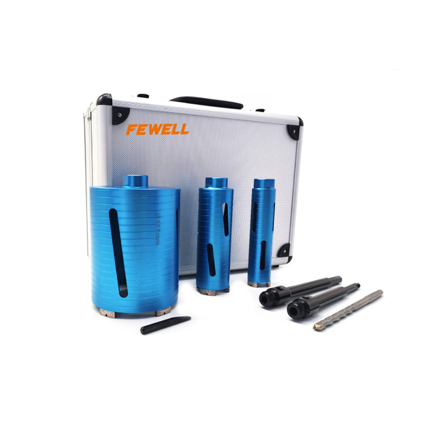 UK Market 170MM Length Diamond Dry Core Drill Bit Set 1/2in BSP Threaded V-groove Segments with Aluminium Case for Brick And Concrete Blocks 