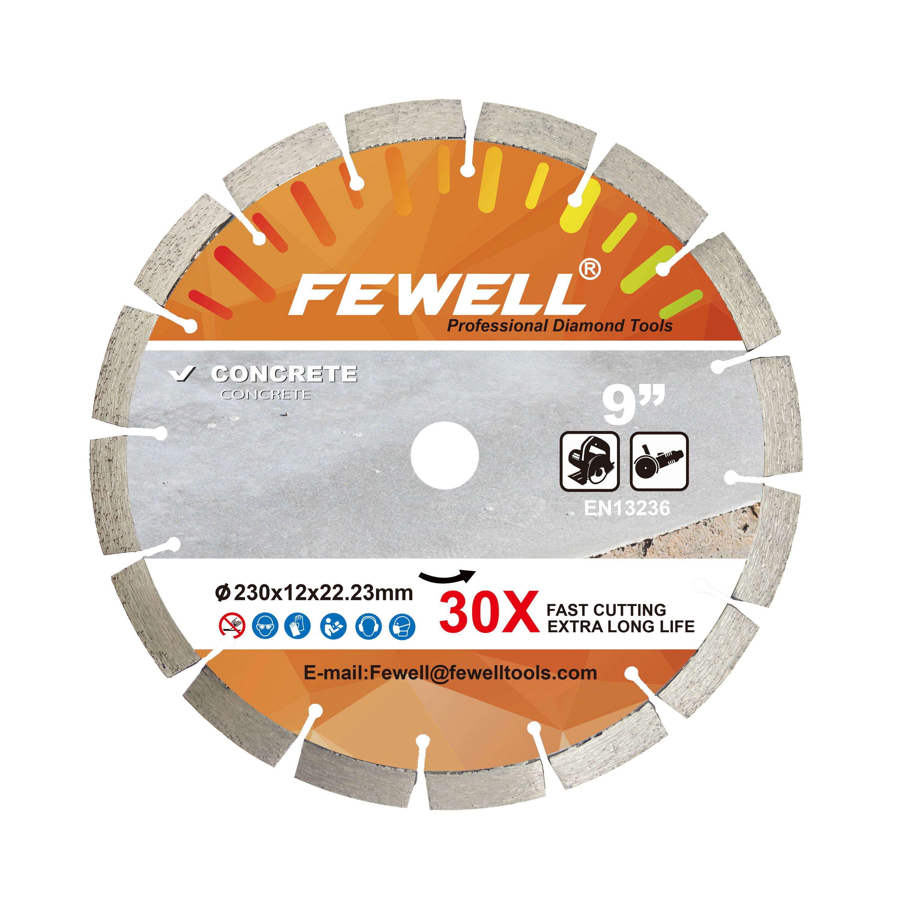 Laser welded 9inch 230*2.6*12*22.23mm diamond concrete saw blade for cutting concrete wall