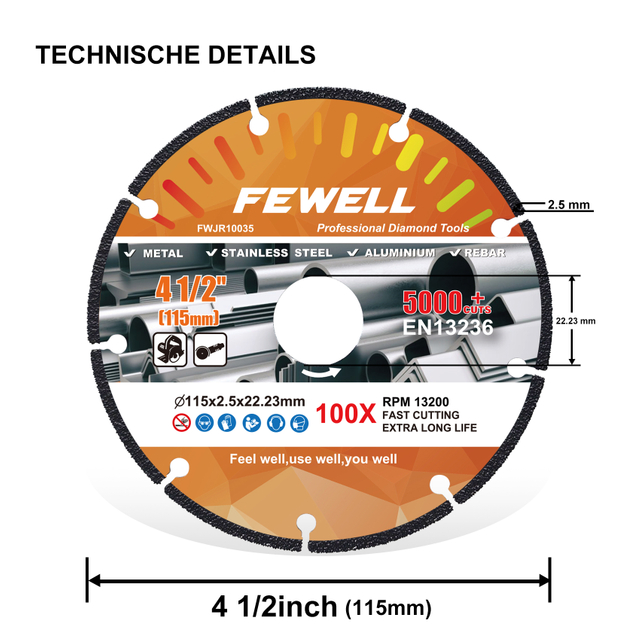 4.5inch Vacuum Brazed Diamond Cutting Disc Fast Cutting Stainless Steel, Metal, Rebar, Steel, Iron Saw Blade