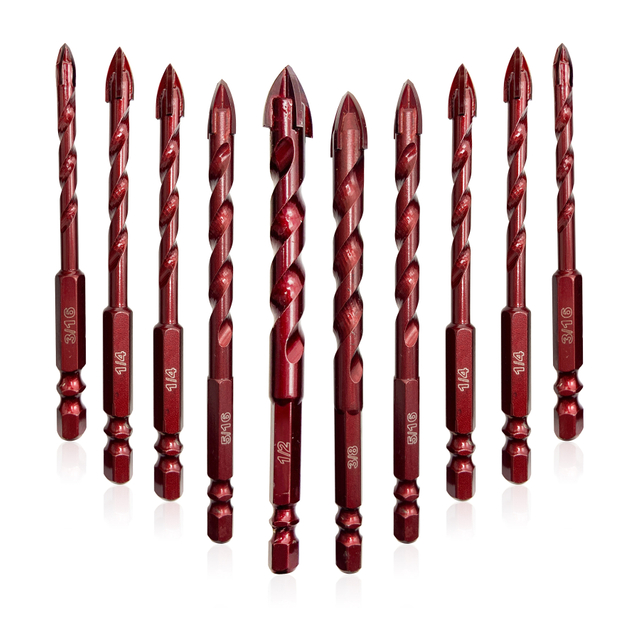 Masonry Drill Bits Set 10 Pcs for metal, brick, glass, ceramic tile plastic wood diamond hole saw Size 1/8" to 1/2"
