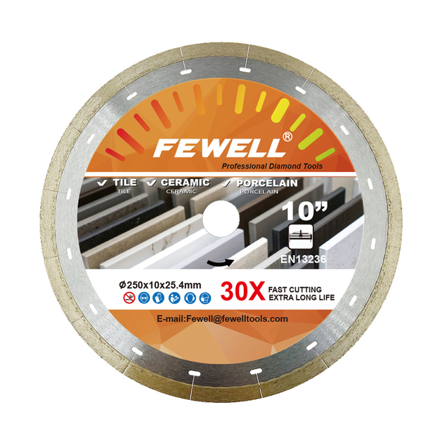 High quality 10/12/14inch 250/300/350*10mm T slot continuous Rim diamond saw blade for wet cutting ceramic tile porcelain