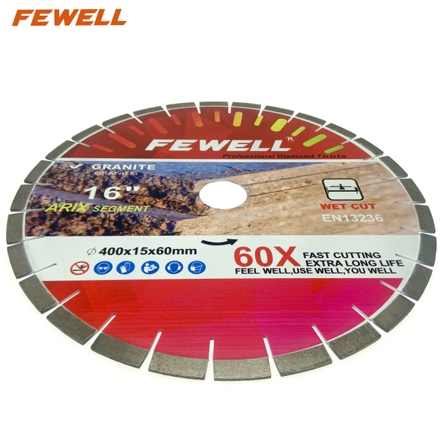 Premium quality 14/16inch 350/400*15/20*60 with 50mm ring Silver Brazed arix segment diamond saw blade for cutting granite