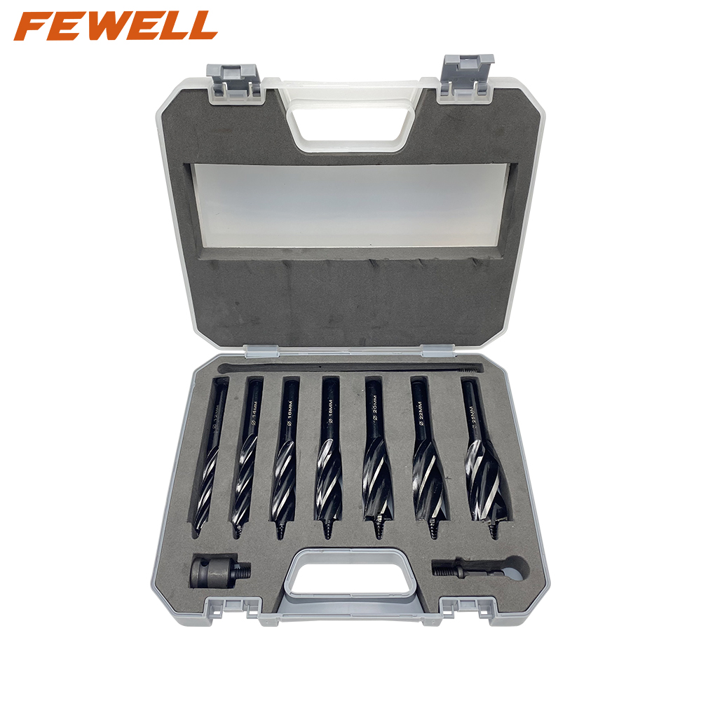 High quality 12 14 16 18 20 22 25mm 4 Flutes round shank Auger drill bit set for wood hole cutter
