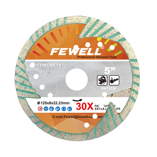 High quality Cold Press sintered 5inch 125*2.5*8*22.23mm MG turbo diamond saw blade with protective teeth for cutting concrete beton