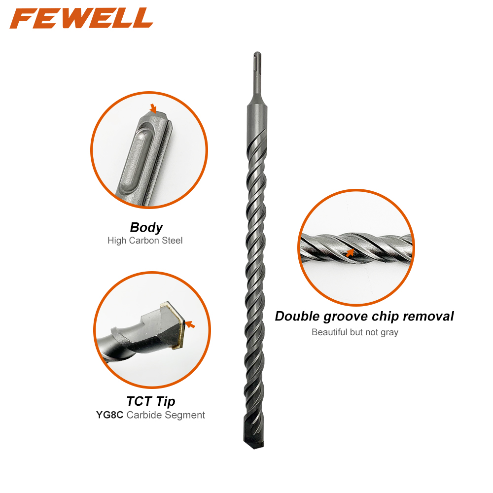 SDS Plus Carbide Single Flat Tip 30mm Double Flute Electric Hammer Drill Bit for Concrete wall Masonry Hard Stone Granite