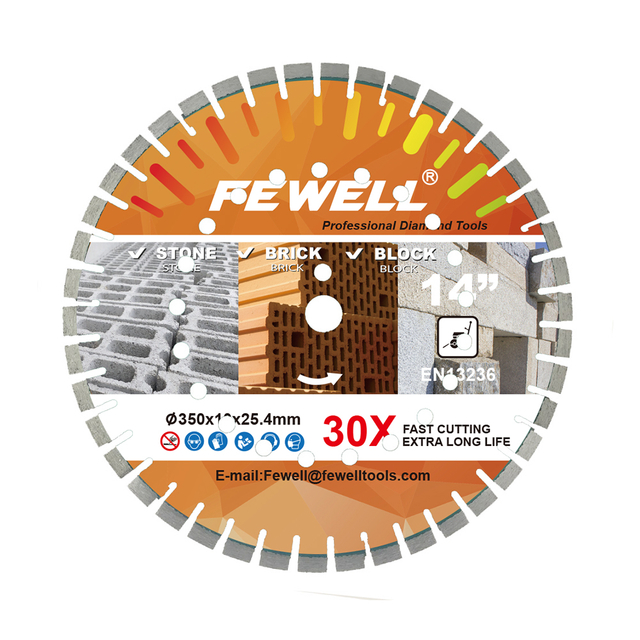 High quality Laser welded 14inch 350*3.4*10*25.4mm + pin hole with 7pcs TCT protection teeth and cooling hole diamond saw blade for cutting concrete beton
