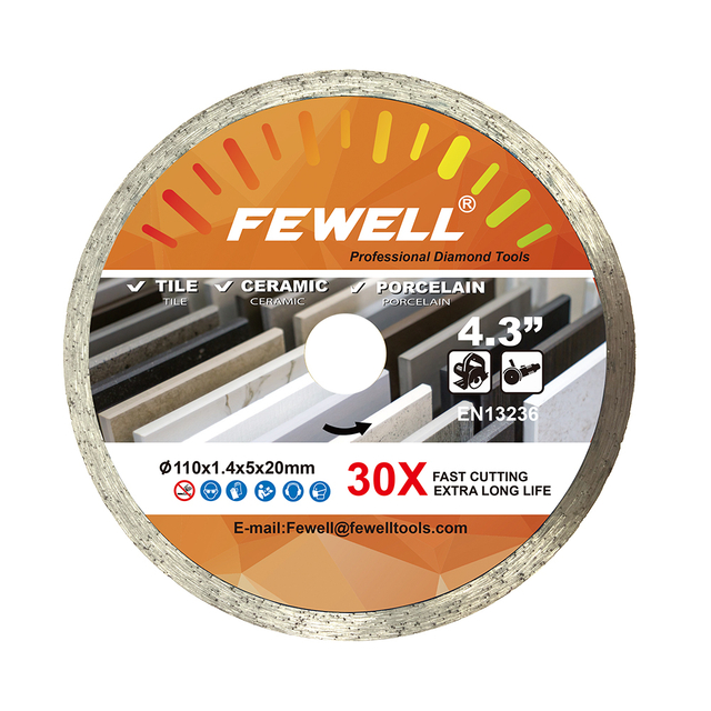 High quality Hot Press 4.3inch 110*1.4*5*20 continuous Rim diamond saw blade for wet cutting Ceramic Tile Porcelain